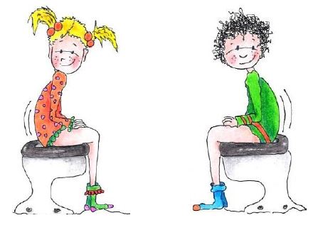 twee kinderen op het toilet